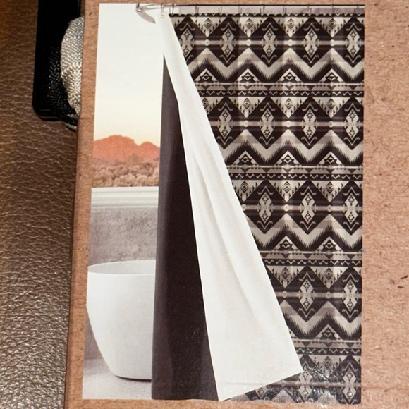 NEW Wrangler Geometric Black, Browns and Cream Shower Curtain Set - Picture 3 of 7